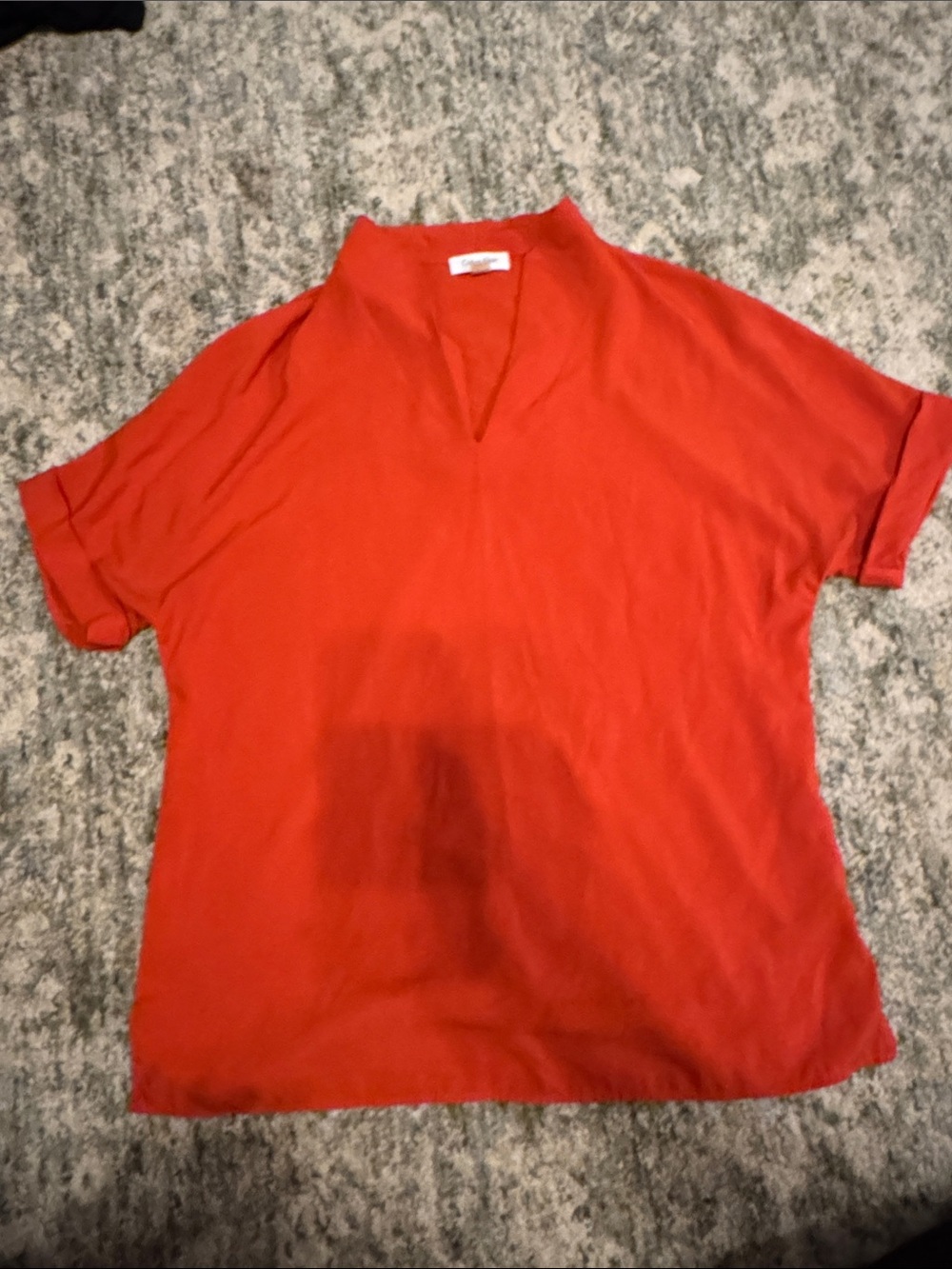Calvin Klein Orange Split-Neck Short Sleeve Top